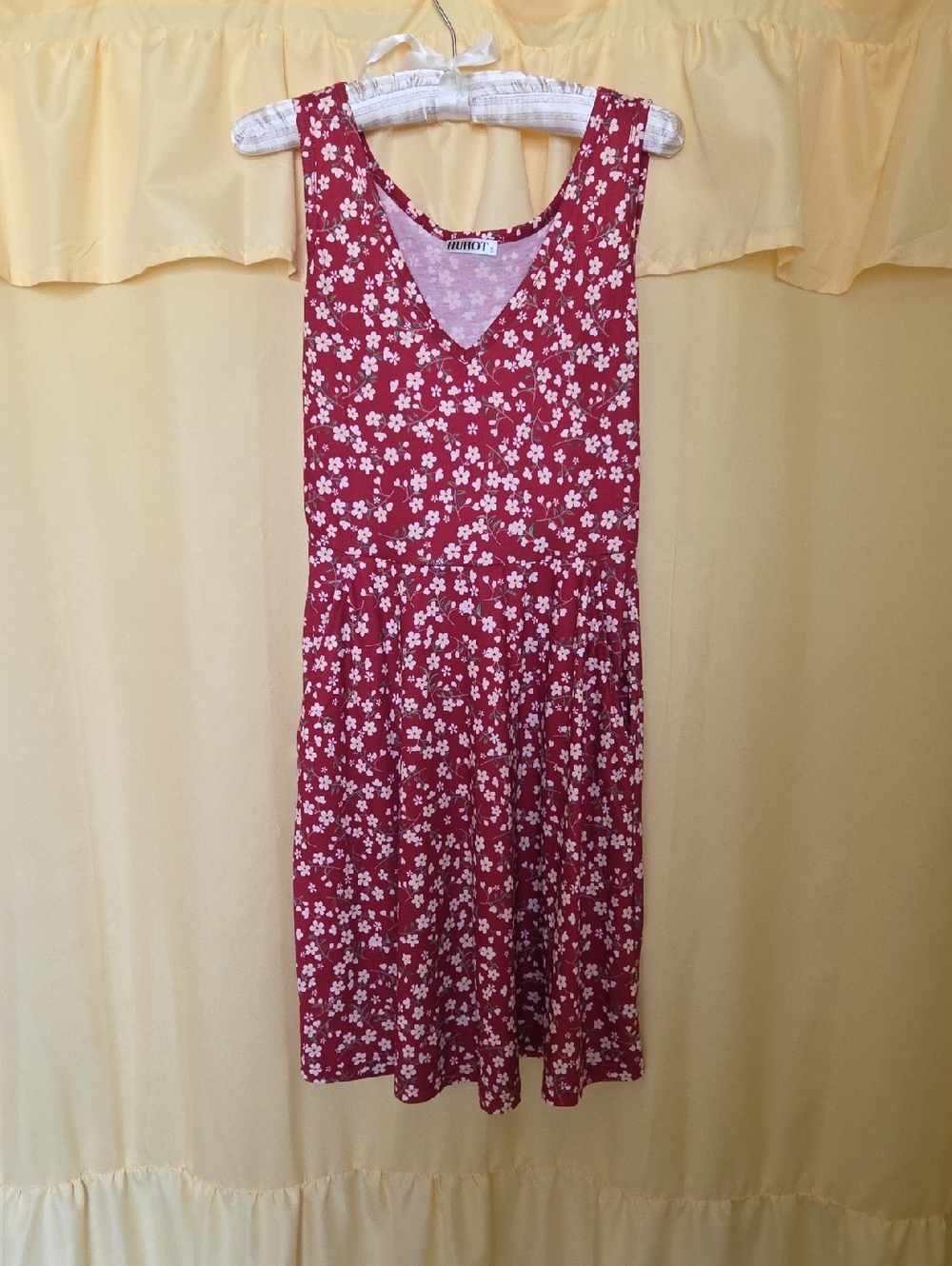 Floral V-Neck Red Summer Dress